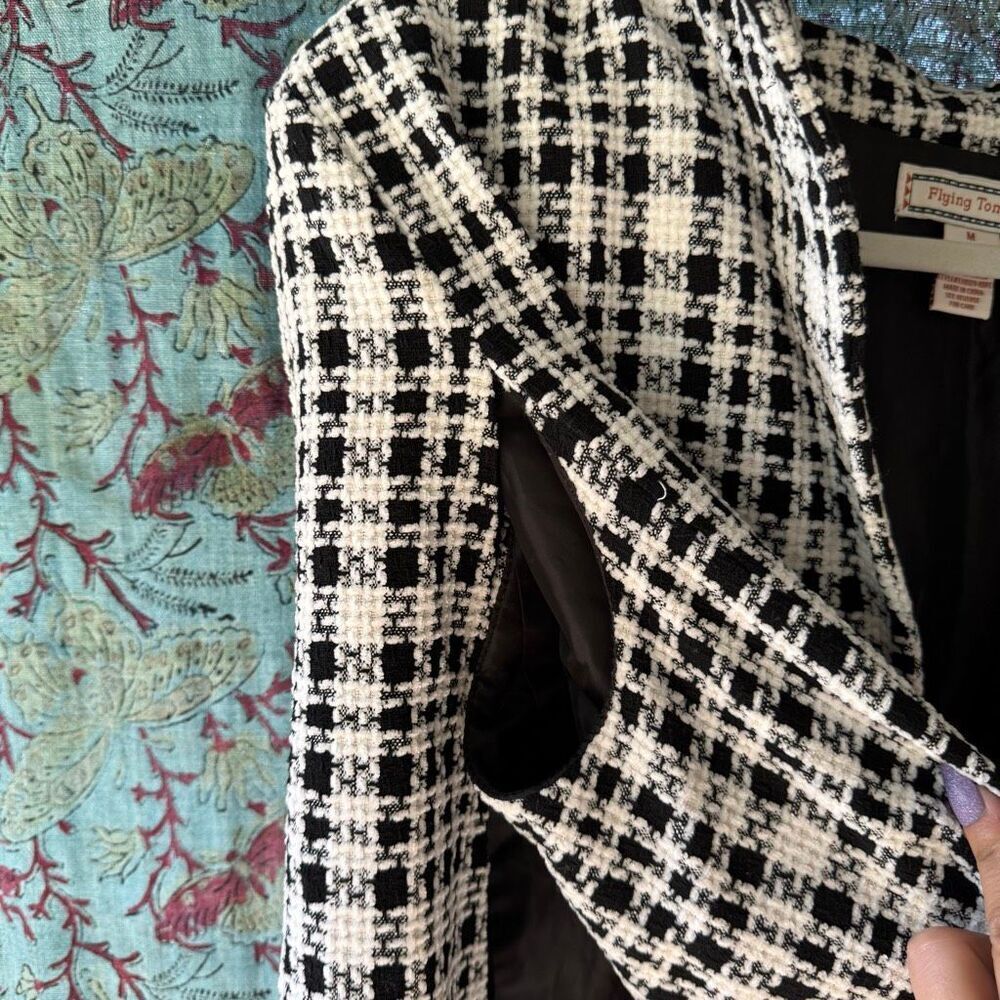 Flying Tomato Black & White Houndstooth Cape Coat M - Picture 7 of 9